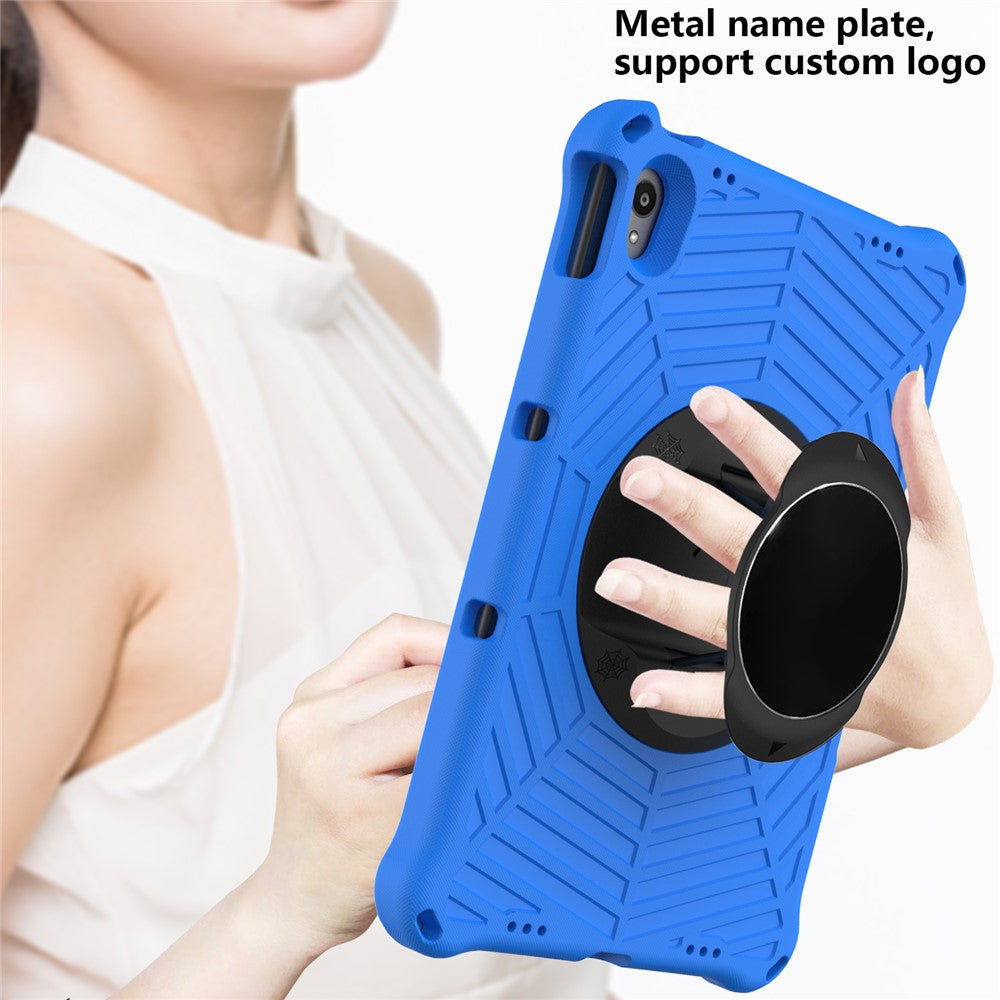 Spider Web Texture Heat Dissipation Anti-Drop Impact-Resistant Tablet Case Kickstand EVA Cover with Shoulder Strap for Lenovo Tab P11 TB-J606F / Tab P11 5G - Blue