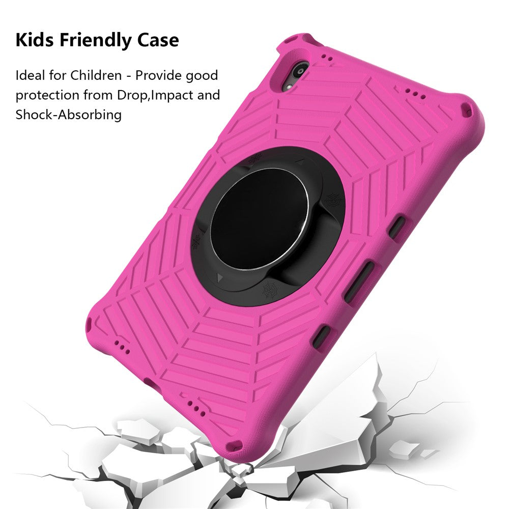 Spider Web Texture Heat Dissipation Anti-Drop Impact-Resistant Tablet Case Kickstand EVA Cover with Shoulder Strap for Lenovo Tab P11 TB-J606F / Tab P11 5G - Rose