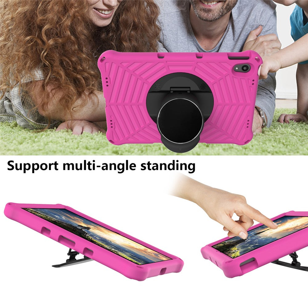 Spider Web Texture Heat Dissipation Anti-Drop Impact-Resistant Tablet Case Kickstand EVA Cover with Shoulder Strap for Lenovo Tab P11 TB-J606F / Tab P11 5G - Rose