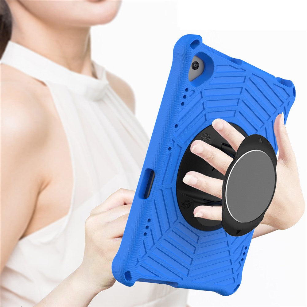 Spider Web Texture Tablet Case Kickstand EVA Cover with Shoulder Strap for Lenovo M10 FHD REL TB-X605FC/TB-X605LC 10.1-inch - Blue