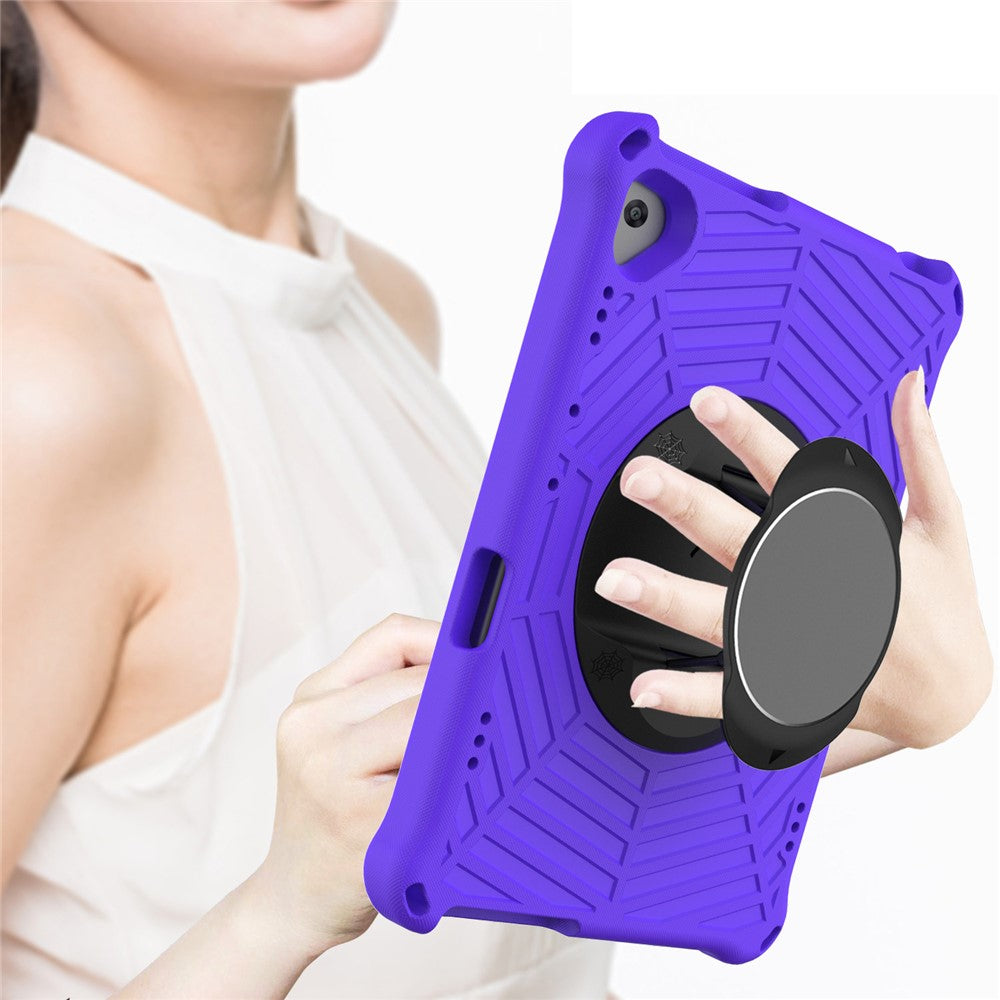 Spider Web Texture Tablet Case Kickstand EVA Cover with Shoulder Strap for Lenovo M10 FHD REL TB-X605FC/TB-X605LC 10.1-inch - Purple