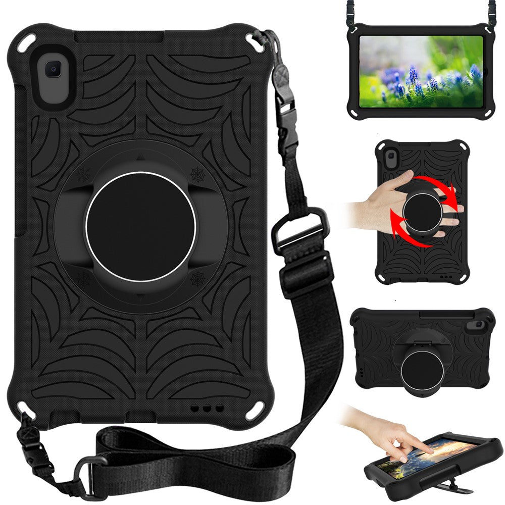 Stylish Spider Web Texture EVA Tablet Case Kickstand Cover Shell with Shoulder Strap for Lenovo Tab M8 (1st Gen) TB-8505/M8 (2nd Gen) TB-8705/M8 (3rd Gen) TB-8506 - Black
