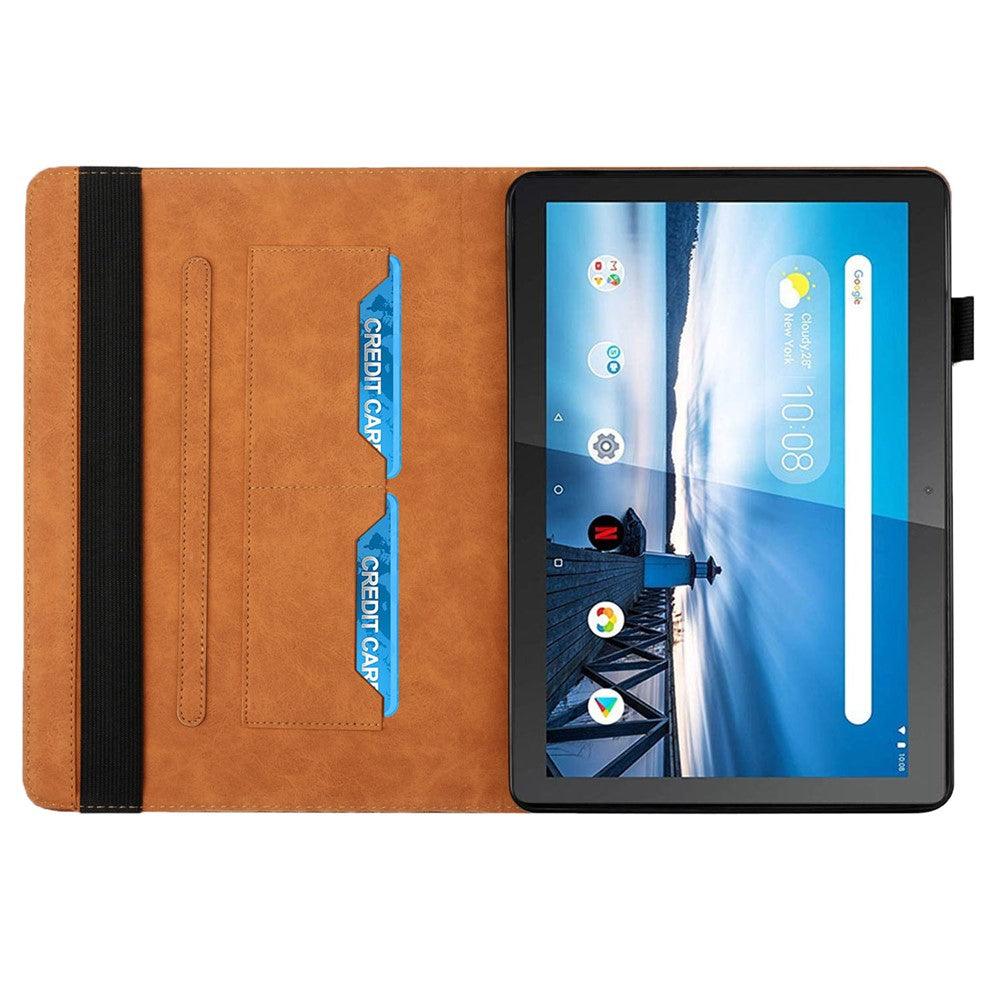 All-Inclusive Rhombus Imprinting Anti-Wear Skin-Touch PU Leather Tablet Protective Cover Case with Card Slots for Lenovo M10 FHD REL TB-X505F/X605F - Brown