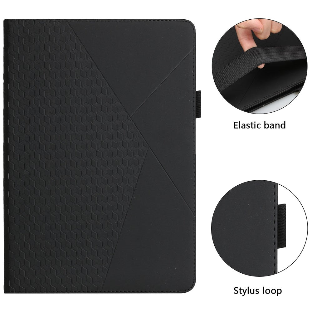 Multi-Color Rhombus Imprinting Skin-Touch PU Leather Tablet Protective Cover Case with Card Slots for Lenovo Tab M8 (FHD)/Tab M8 (2nd Gen) TB-8705F/8705X/8505X - Black