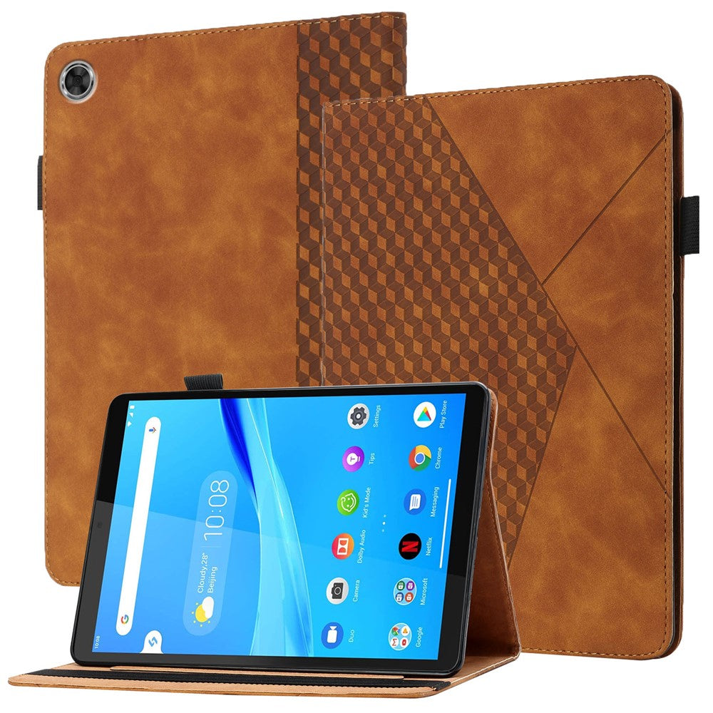 Multi-Color Rhombus Imprinting Skin-Touch PU Leather Tablet Protective Cover Case with Card Slots for Lenovo Tab M8 (FHD)/Tab M8 (2nd Gen) TB-8705F/8705X/8505X - Brown