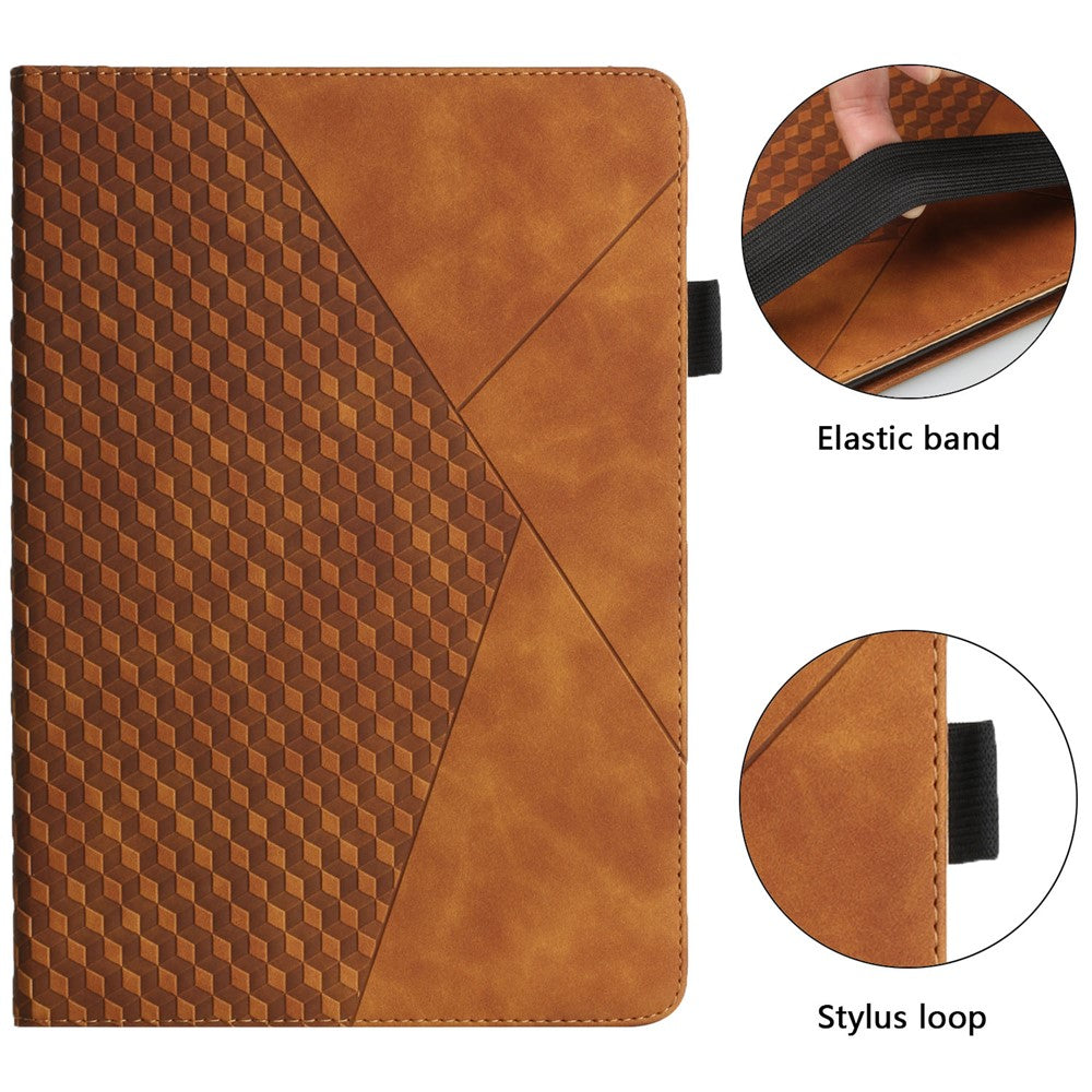Multi-Color Rhombus Imprinting Skin-Touch PU Leather Tablet Protective Cover Case with Card Slots for Lenovo Tab M8 (FHD)/Tab M8 (2nd Gen) TB-8705F/8705X/8505X - Brown
