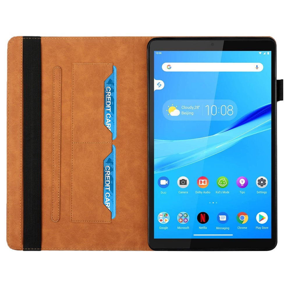Multi-Color Rhombus Imprinting Skin-Touch PU Leather Tablet Protective Cover Case with Card Slots for Lenovo Tab M8 (FHD)/Tab M8 (2nd Gen) TB-8705F/8705X/8505X - Brown