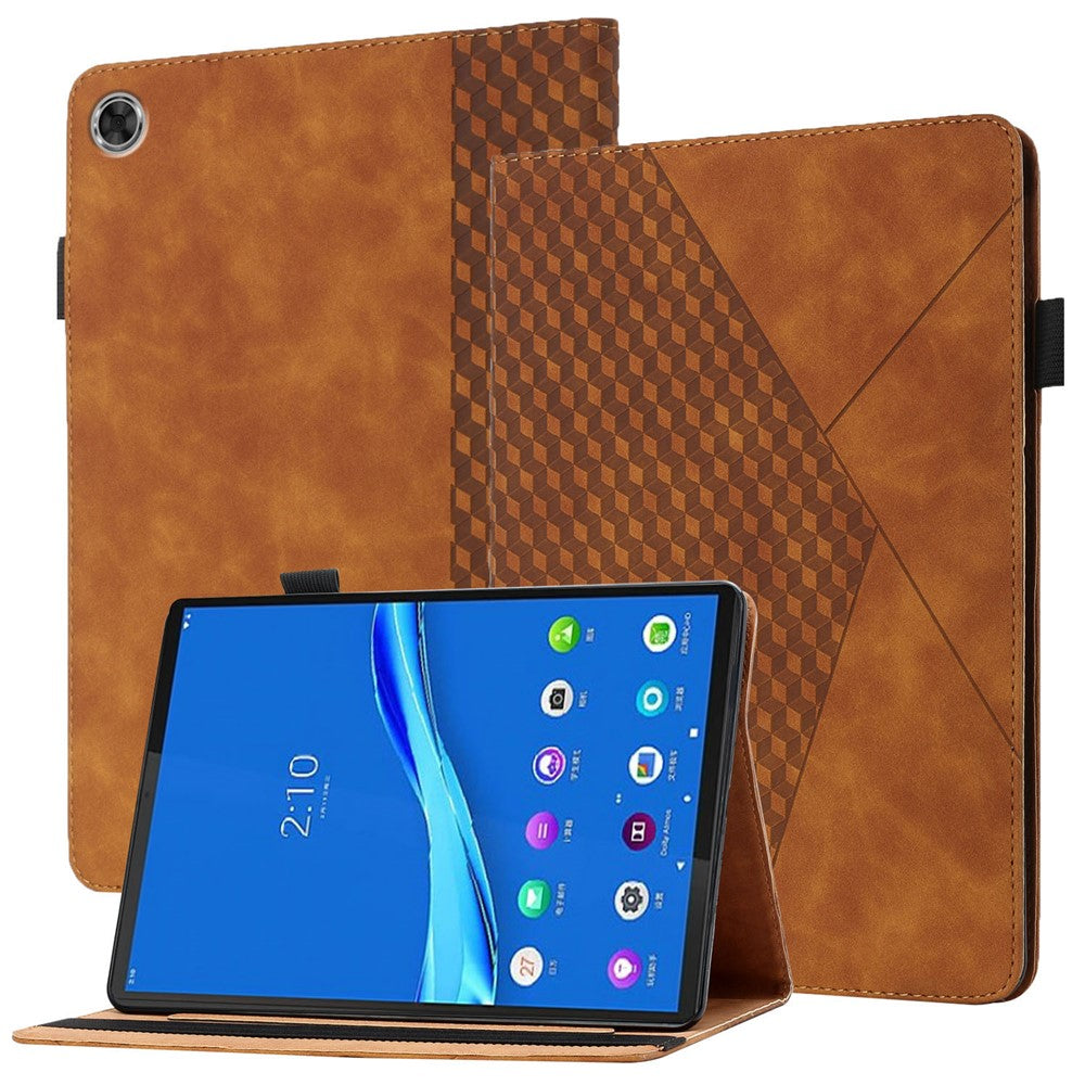 Drop-Proof Rhombus Imprinting Skin-Touch Leather + PU Tablet Protective Case Cover with Card Slots for Lenovo Tab M10 Plus TB-X606F - Brown