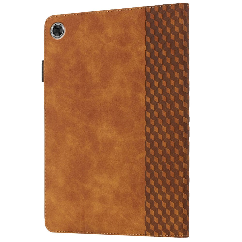 Drop-Proof Rhombus Imprinting Skin-Touch Leather + PU Tablet Protective Case Cover with Card Slots for Lenovo Tab M10 Plus TB-X606F - Brown