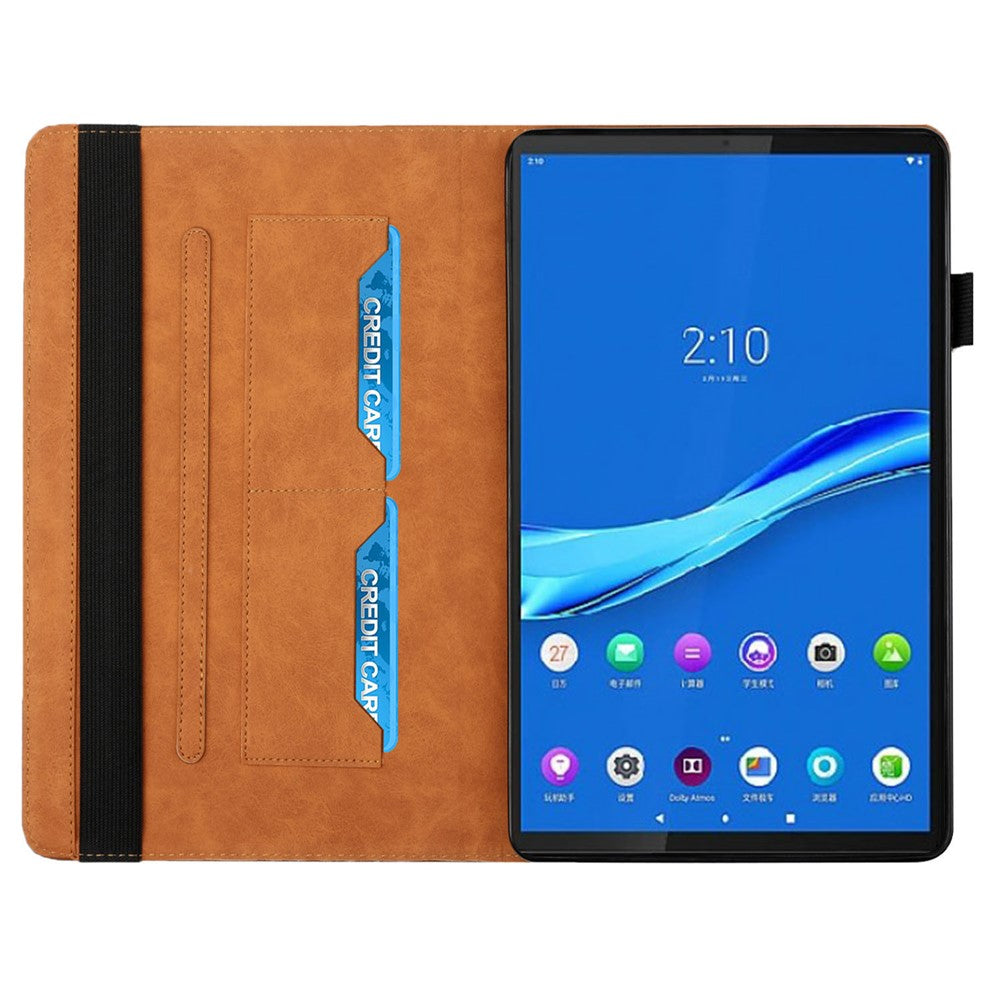Drop-Proof Rhombus Imprinting Skin-Touch Leather + PU Tablet Protective Case Cover with Card Slots for Lenovo Tab M10 Plus TB-X606F - Brown