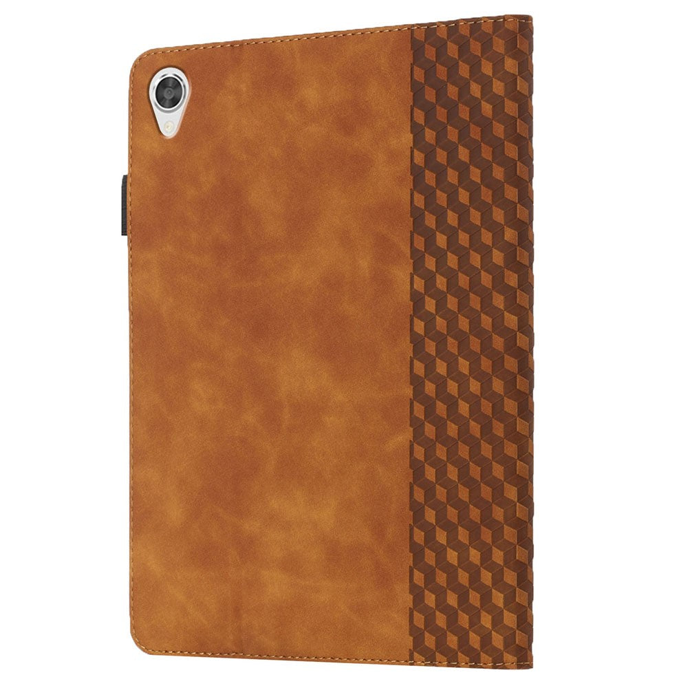 Rhombus Pattern Imprinting Skin-touch Feeling Leather Outer + PU Inner Card Slots Design Tablet Protective Case Cover for Lenovo Tab M10 HD Gen 2 TB-X306F/X306X - Brown