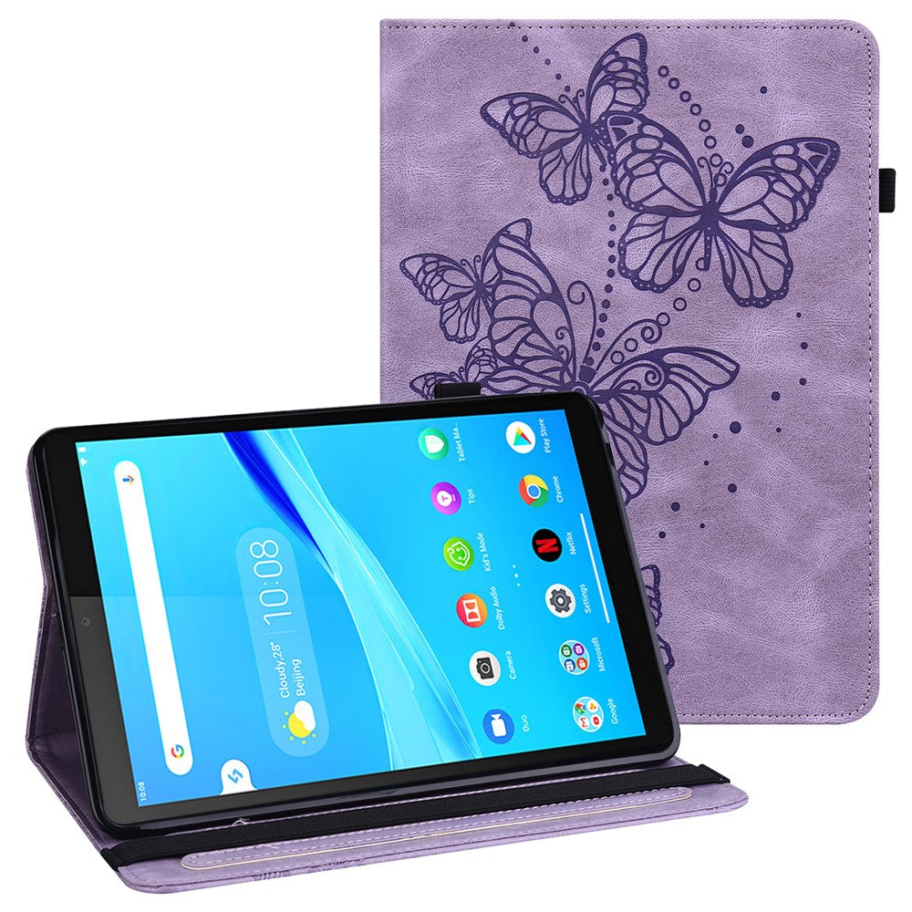 Butterflies Imprinted Elastic Strap Well-Protected Anti-Drop Tablet Case with Stand for Lenovo Tab M8/M8 (2nd Gen) TB-8505/TB-8705/TB-8506 - Purple