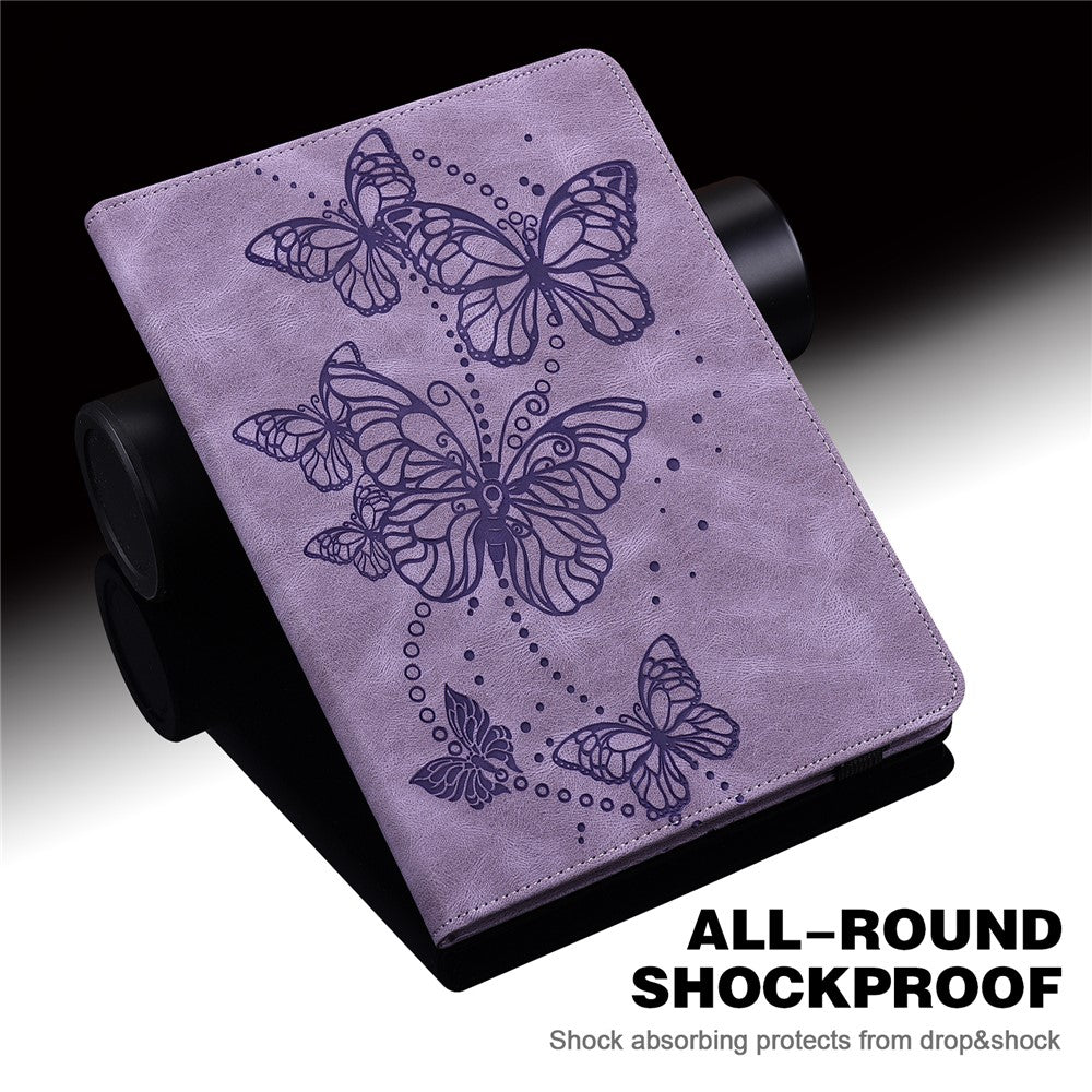 Butterflies Imprinted Elastic Strap Well-Protected Anti-Drop Tablet Case with Stand for Lenovo Tab M8/M8 (2nd Gen) TB-8505/TB-8705/TB-8506 - Purple