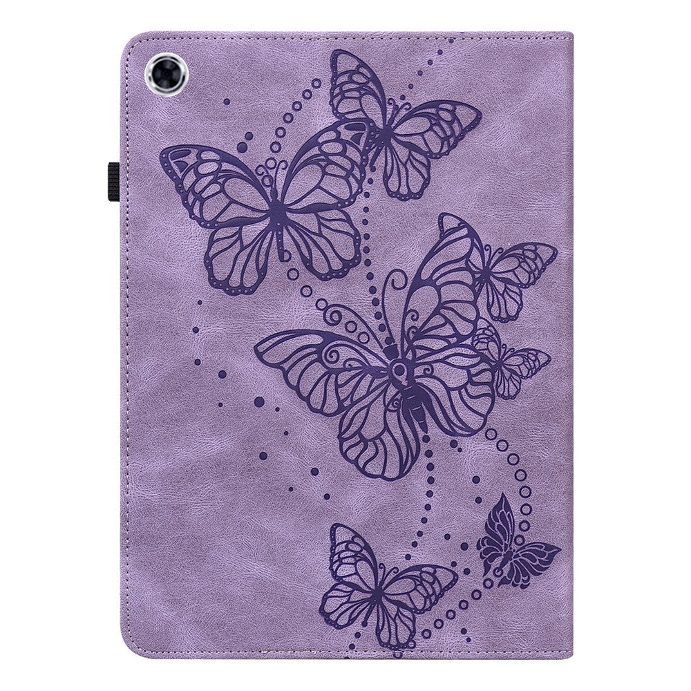Imprinted Butterfly Pattern PU Leather Folio Stand Case with Card Holders and Elastic Band for Lenovo Tab M10 HD Gen 2 TB-X306X - Purple