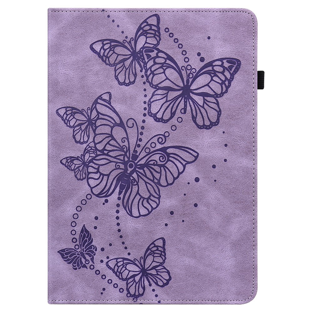 Imprinted Butterfly Pattern PU Leather Folio Stand Case with Card Holders and Elastic Band for Lenovo Tab M10 HD Gen 2 TB-X306X - Purple