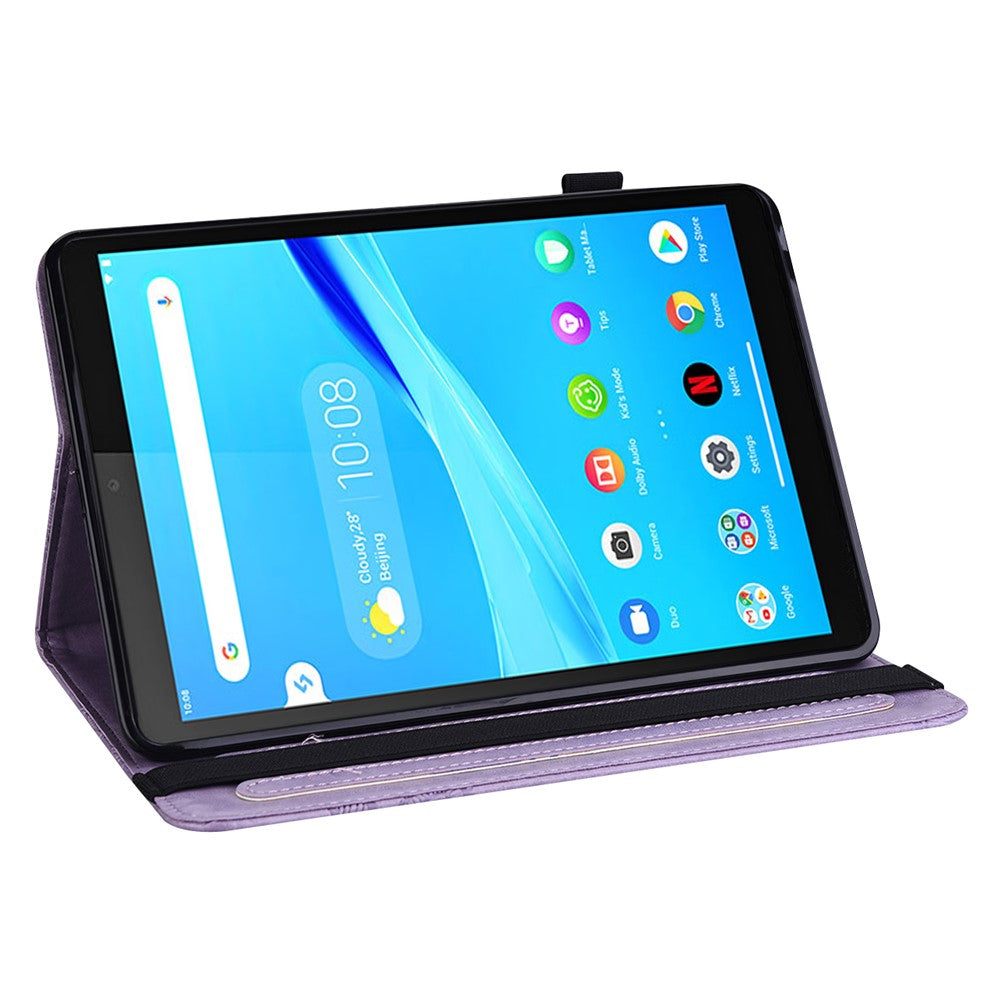 Imprinted Butterfly Pattern PU Leather Folio Stand Case with Card Holders and Elastic Band for Lenovo Tab M10 HD Gen 2 TB-X306X - Purple