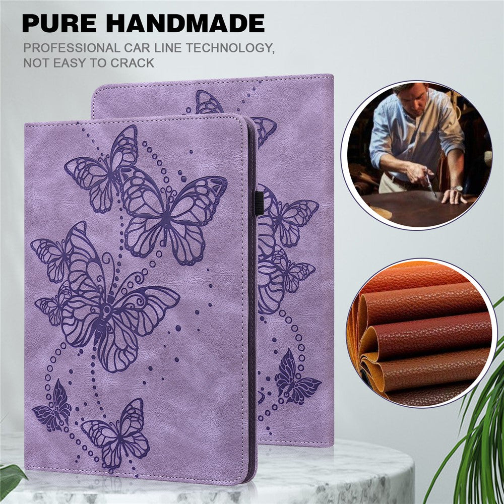 Imprinted Butterfly Pattern PU Leather Folio Stand Case with Card Holders and Elastic Band for Lenovo Tab M10 HD Gen 2 TB-X306X - Purple