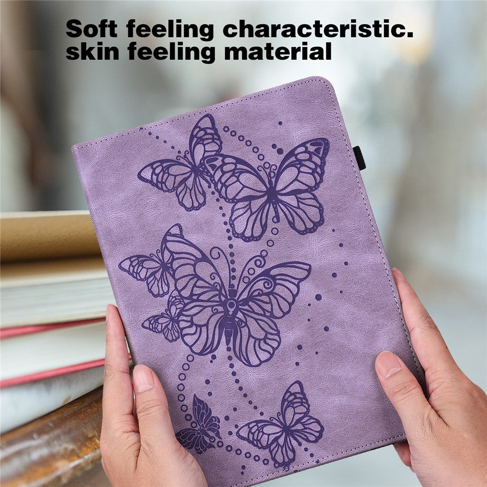 Imprinted Butterfly Pattern PU Leather Folio Stand Case with Card Holders and Elastic Band for Lenovo Tab M10 HD Gen 2 TB-X306X - Purple