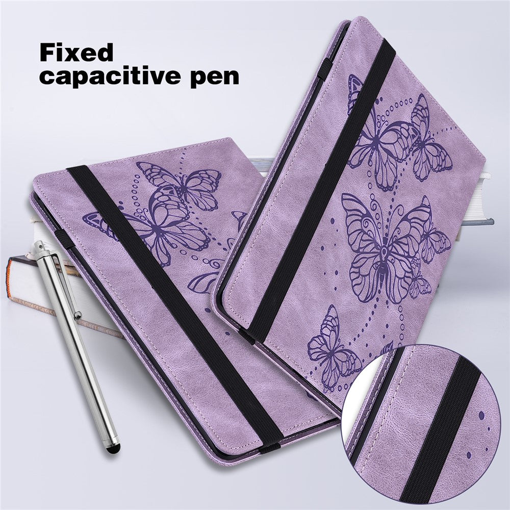 Imprinted Butterfly Pattern PU Leather Folio Stand Case with Card Holders and Elastic Band for Lenovo Tab M10 HD Gen 2 TB-X306X - Purple