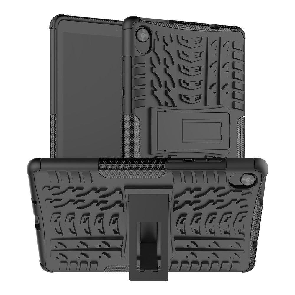 Tire Texture Hard PC Back Soft TPU Rugged Protective Phone Case with Kickstand for Lenovo Tab M8 (HD) 8505 / Tab M8 (3rd Gen) 8506 - Black