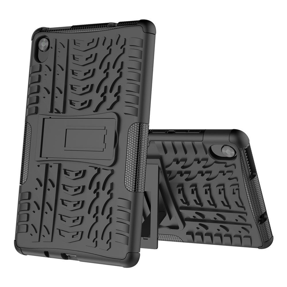 Tire Texture Hard PC Back Soft TPU Rugged Protective Phone Case with Kickstand for Lenovo Tab M8 (HD) 8505 / Tab M8 (3rd Gen) 8506 - Black