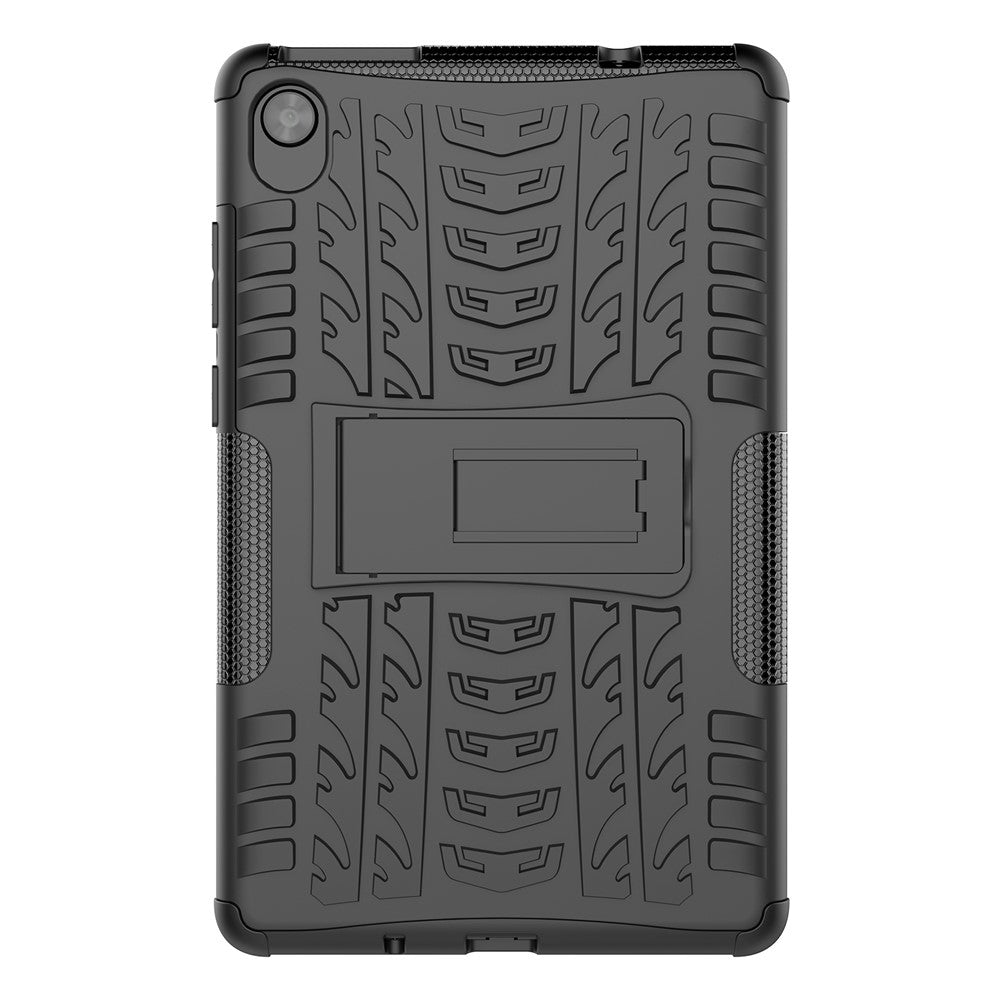 Tire Texture Hard PC Back Soft TPU Rugged Protective Phone Case with Kickstand for Lenovo Tab M8 (HD) 8505 / Tab M8 (3rd Gen) 8506 - Black
