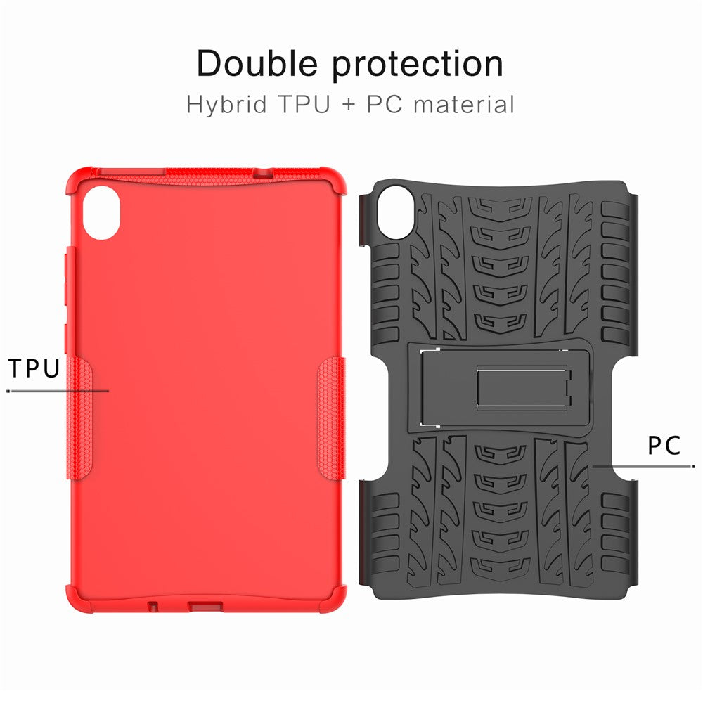 Tire Texture Hard PC Back Soft TPU Rugged Protective Phone Case with Kickstand for Lenovo Tab M8 (HD) 8505 / Tab M8 (3rd Gen) 8506 - Black