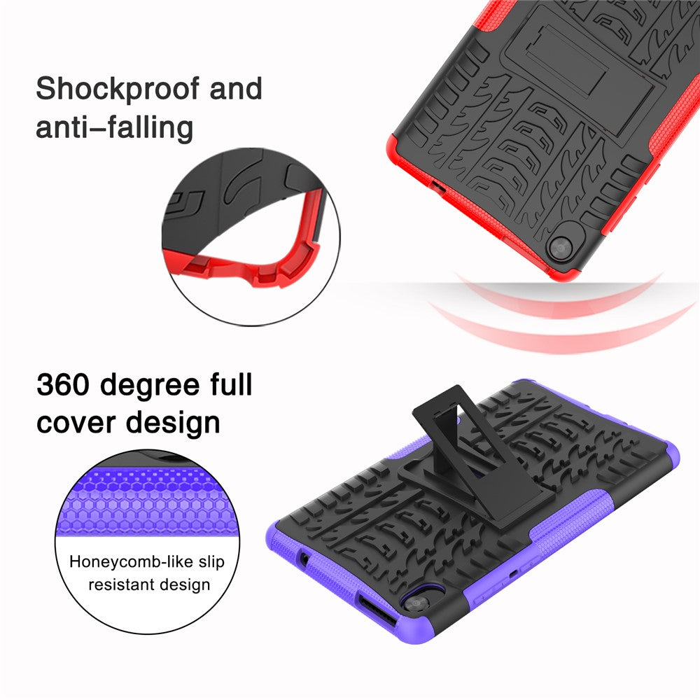 Tire Texture Hard PC Back Soft TPU Rugged Protective Phone Case with Kickstand for Lenovo Tab M8 (HD) 8505 / Tab M8 (3rd Gen) 8506 - Black