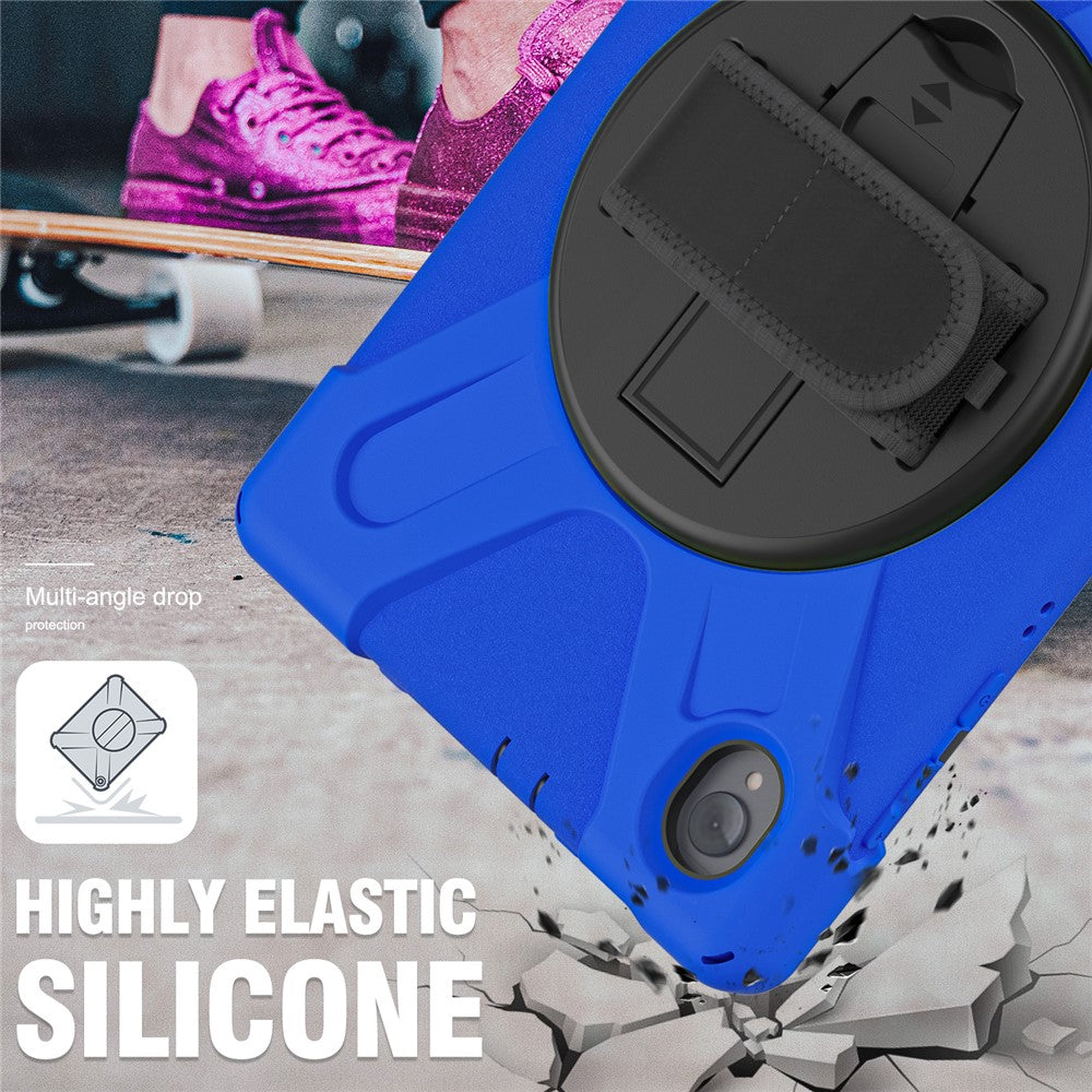 For Lenovo Tab K10/M10 Plus 360-degree Swiveling Kickstand Anti-scratch PC + Silicone Hybrid Case Cover Shell with Hand Band - Blue