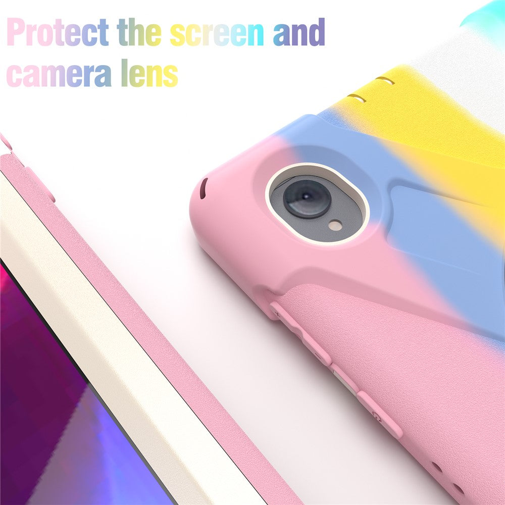 For Lenovo Tab K10/M10 Plus 360-degree Swiveling Kickstand Anti-scratch PC + Silicone Hybrid Case Cover Shell with Hand Band - Colorful/Pink