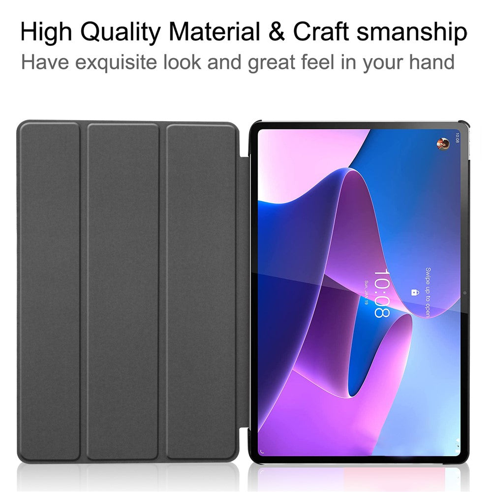 Trifold Stand Tablet Cover for Lenovo Tab P12 Pro, PU Leather + PC Protective Auto Wake/Sleep Smart Case - Black