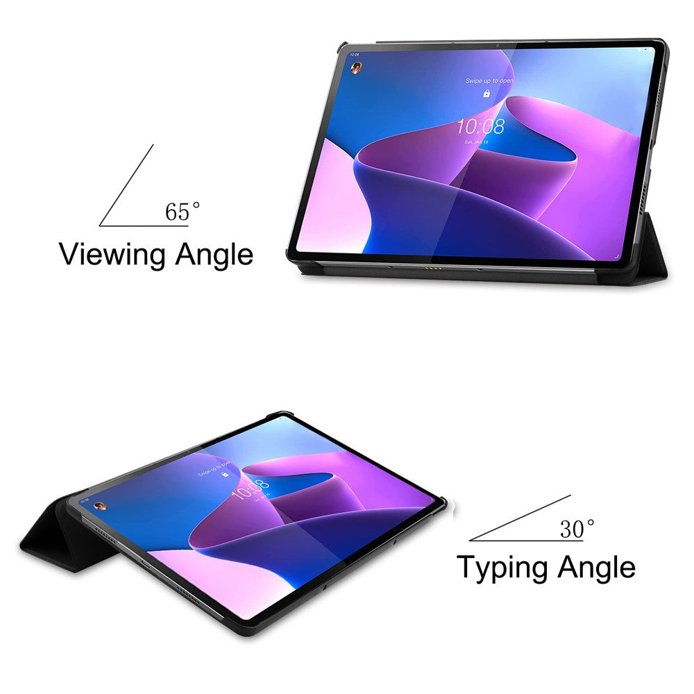 Trifold Stand Tablet Cover for Lenovo Tab P12 Pro, PU Leather + PC Protective Auto Wake/Sleep Smart Case - Grey