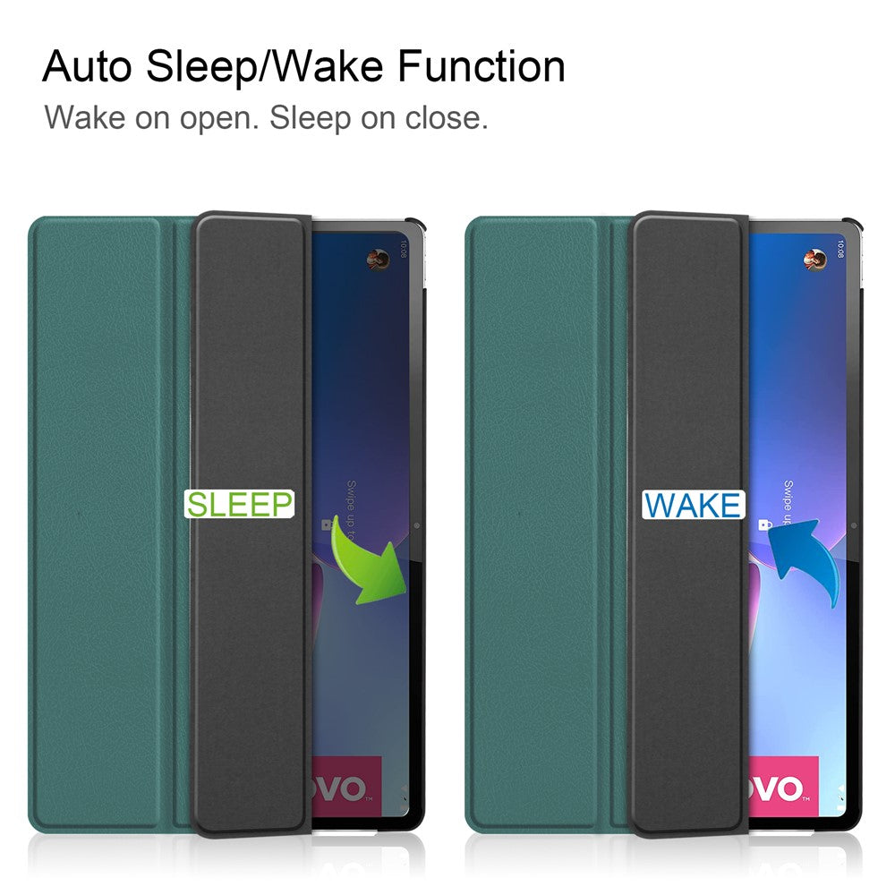 Trifold Stand Tablet Cover for Lenovo Tab P12 Pro, PU Leather + PC Protective Auto Wake/Sleep Smart Case - Green