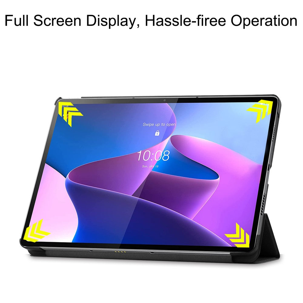Trifold Stand Tablet Cover for Lenovo Tab P12 Pro, PU Leather + PC Protective Auto Wake/Sleep Smart Case - Blue