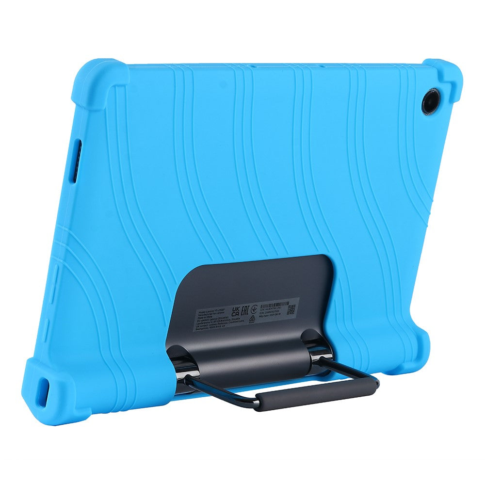 For Lenovo Yoga Tab 11 Flexible Silicone Thickened Four Corners Anti-fall Tablet Case Cover with Foldable Kickstand - Black