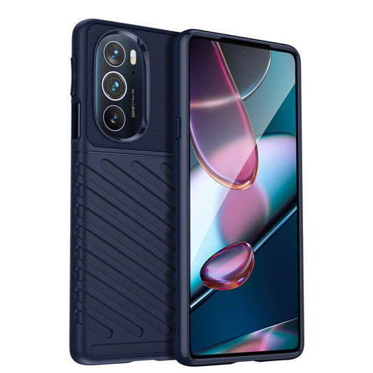 For Motorola Edge 30 Pro Thunder Series Twill Texture Thickened Anti-fall Protection TPU Case Phone Cover - Blue