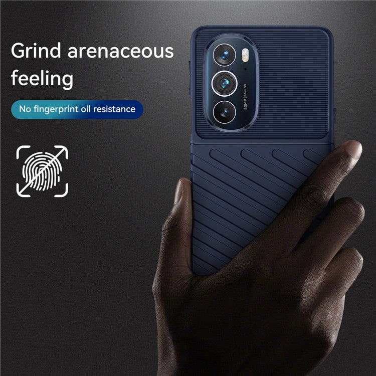 For Motorola Edge 30 Pro Thunder Series Twill Texture Thickened Anti-fall Protection TPU Case Phone Cover - Blue