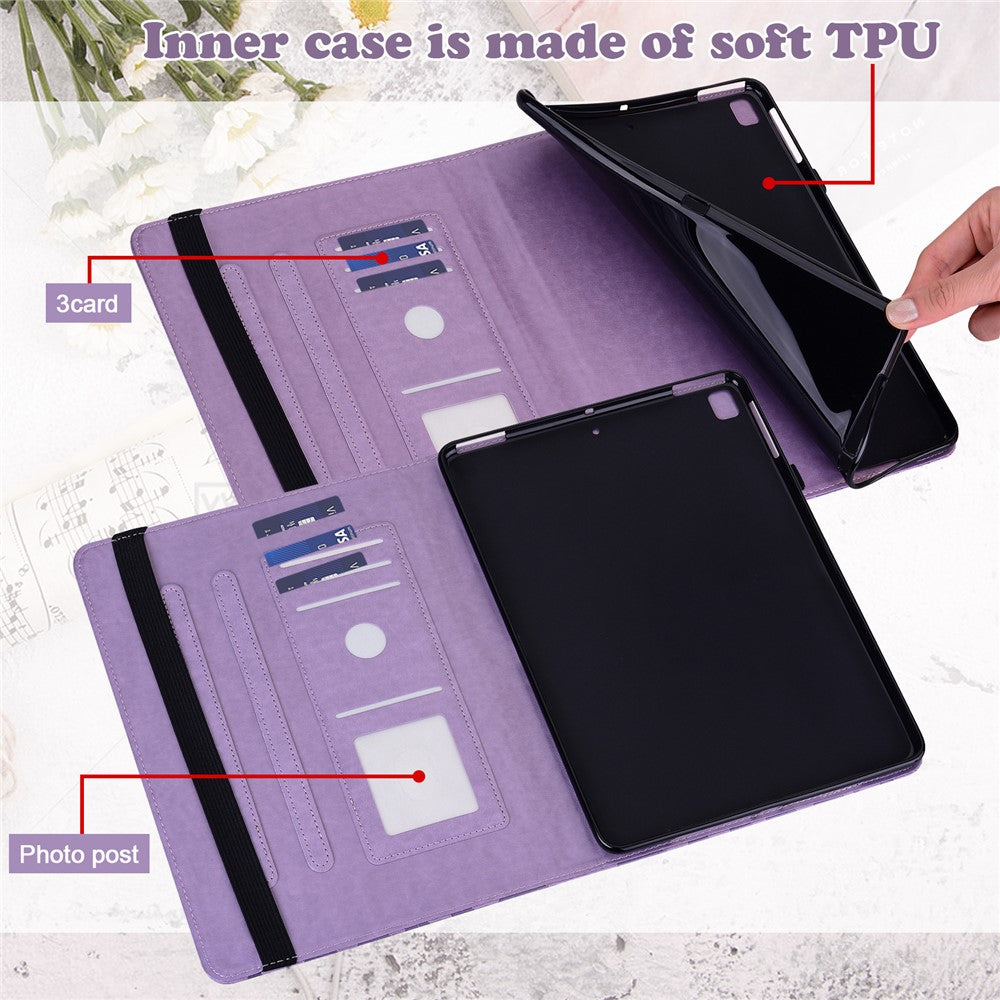 For Lenovo Legion Y700 Elastic Band Design Imprinting Tree Deer Pattern Card Slots Stand Shockproof PU Leather Tablet Cover Case - Purple