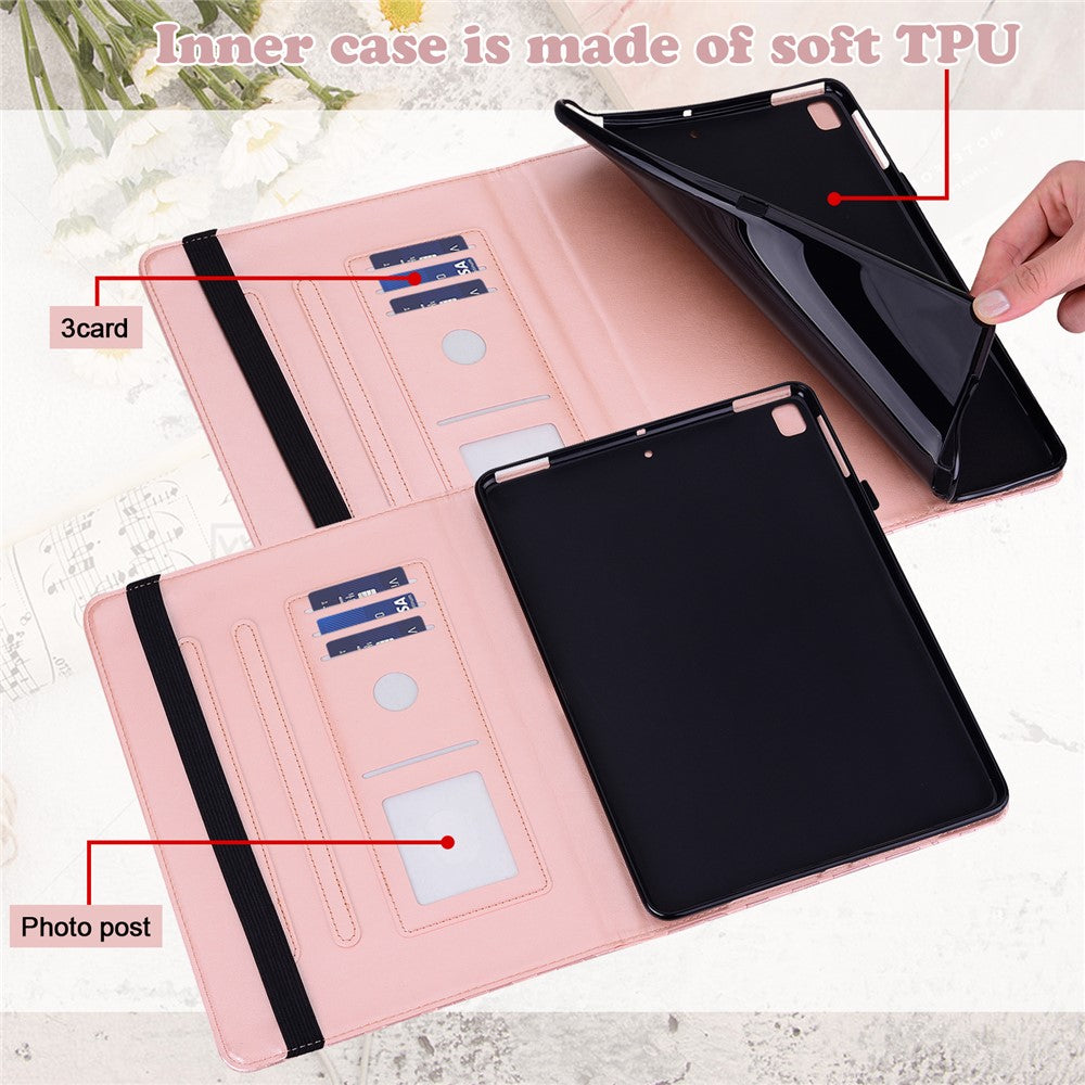 For Lenovo Legion Y700 Elastic Band Design Imprinting Tree Deer Pattern Card Slots Stand Shockproof PU Leather Tablet Cover Case - Rose Gold