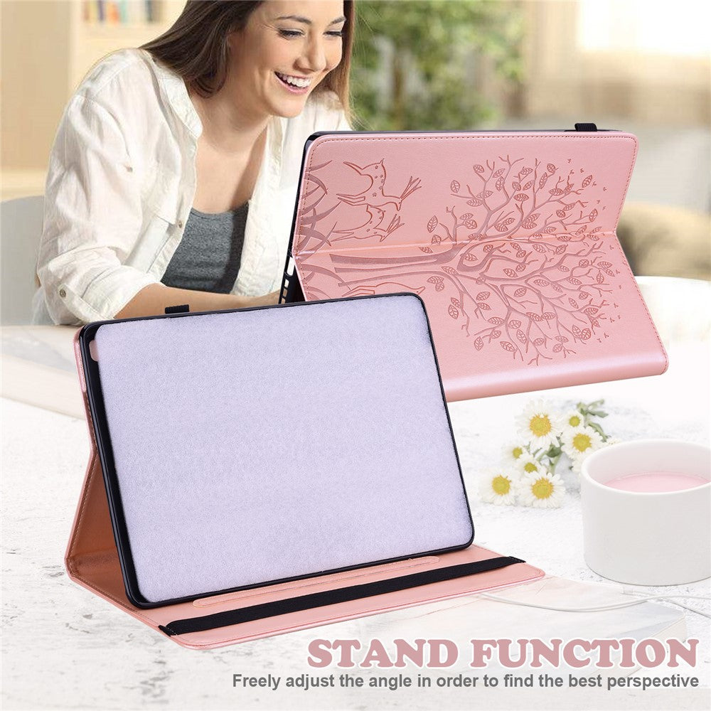 For Lenovo Legion Y700 Elastic Band Design Imprinting Tree Deer Pattern Card Slots Stand Shockproof PU Leather Tablet Cover Case - Rose Gold