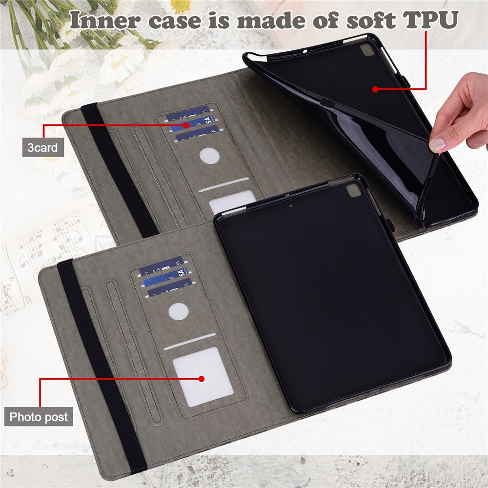 For Lenovo Legion Y700 Elastic Band Design Imprinting Tree Deer Pattern Card Slots Stand Shockproof PU Leather Tablet Cover Case - Grey
