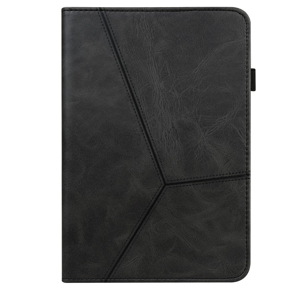For Lenovo Legion Y700 Line Imprinted Adjustable Stand PU Leather Auto Wake/Sleep Drop-proof Tablet Case with Card Slots - Black
