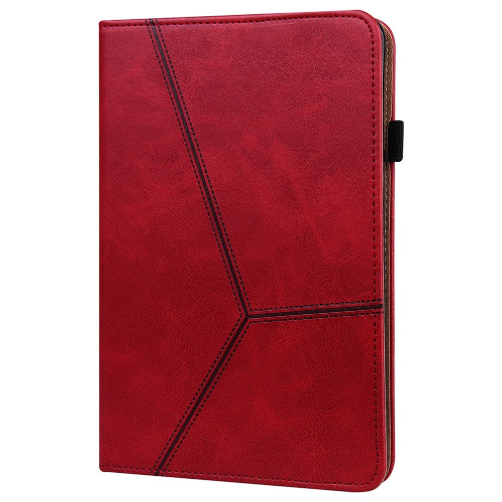 For Lenovo Legion Y700 Line Imprinted Adjustable Stand PU Leather Auto Wake/Sleep Drop-proof Tablet Case with Card Slots - Red