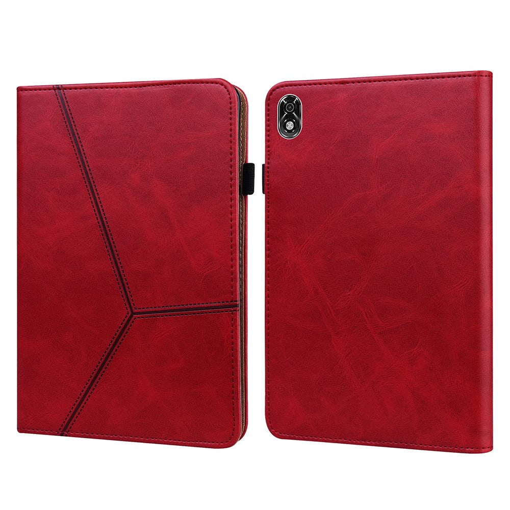For Lenovo Legion Y700 Line Imprinted Adjustable Stand PU Leather Auto Wake/Sleep Drop-proof Tablet Case with Card Slots - Red