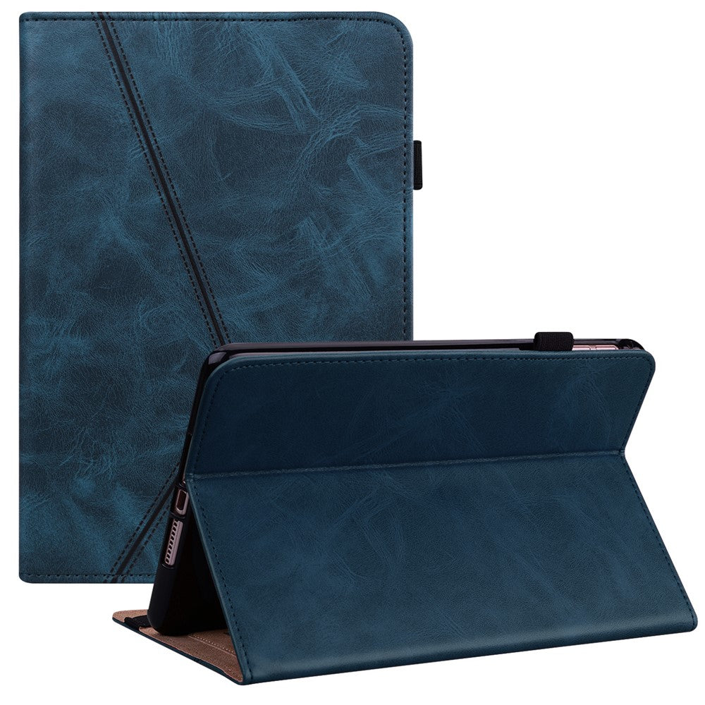 For Lenovo Legion Y700 Line Imprinted Adjustable Stand PU Leather Auto Wake/Sleep Drop-proof Tablet Case with Card Slots - Blue