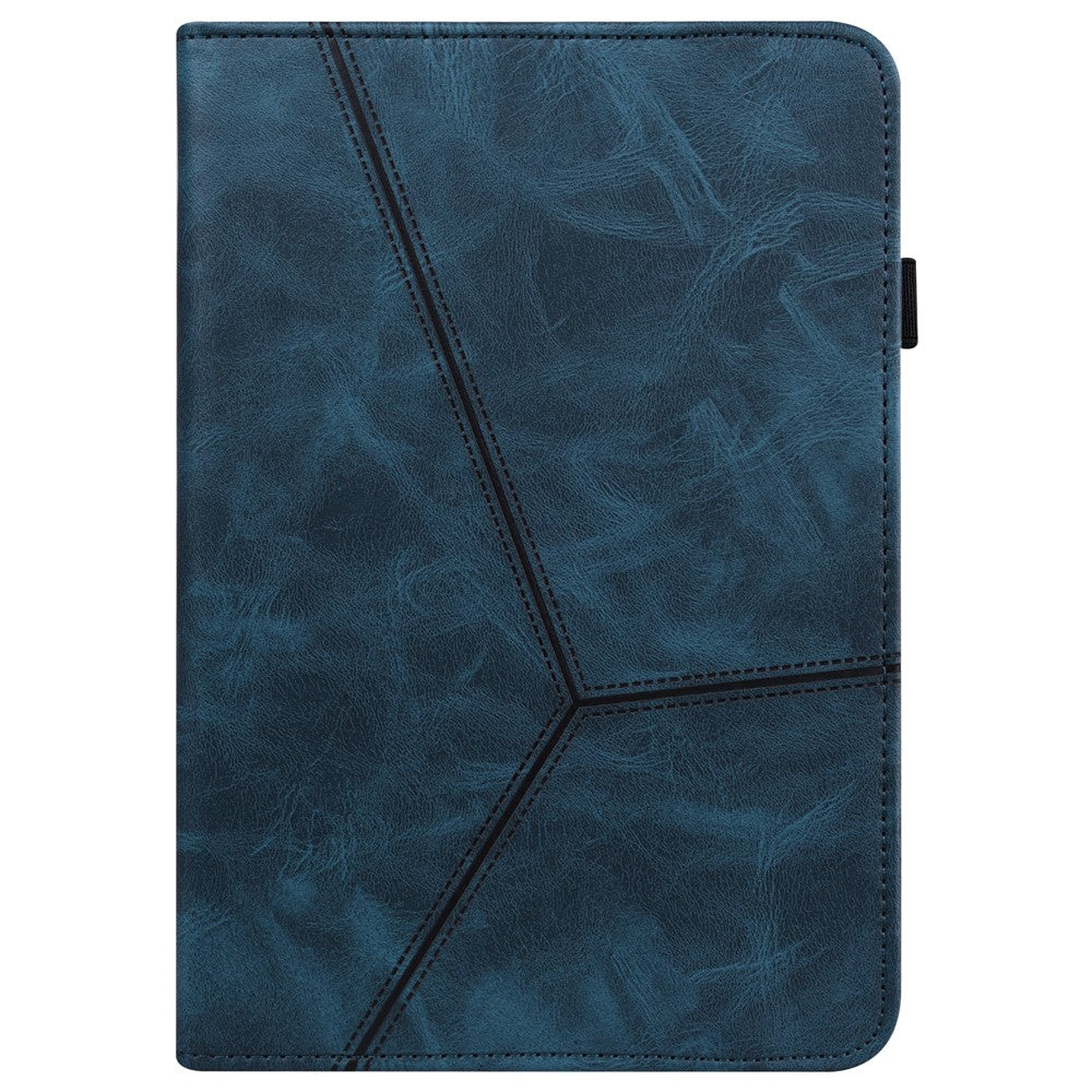 For Lenovo Legion Y700 Line Imprinted Adjustable Stand PU Leather Auto Wake/Sleep Drop-proof Tablet Case with Card Slots - Blue