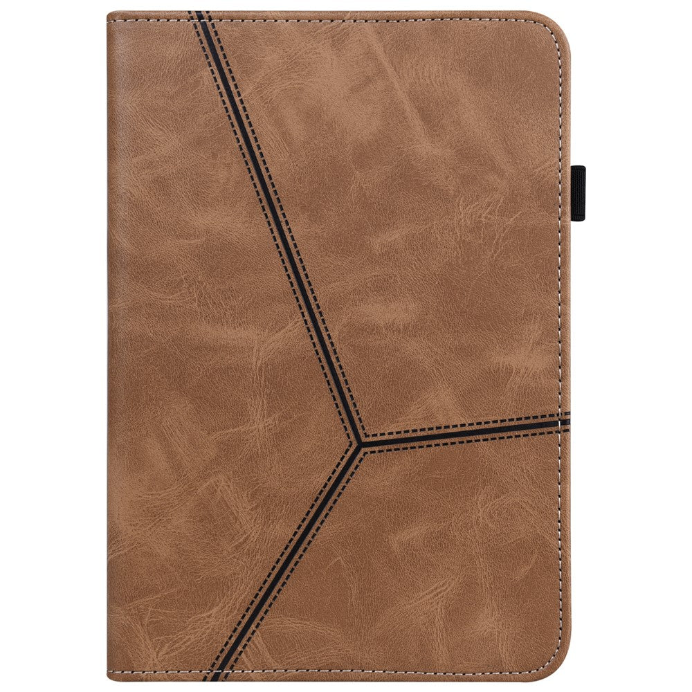 For Lenovo Legion Y700 Line Imprinted Adjustable Stand PU Leather Auto Wake/Sleep Drop-proof Tablet Case with Card Slots - Brown