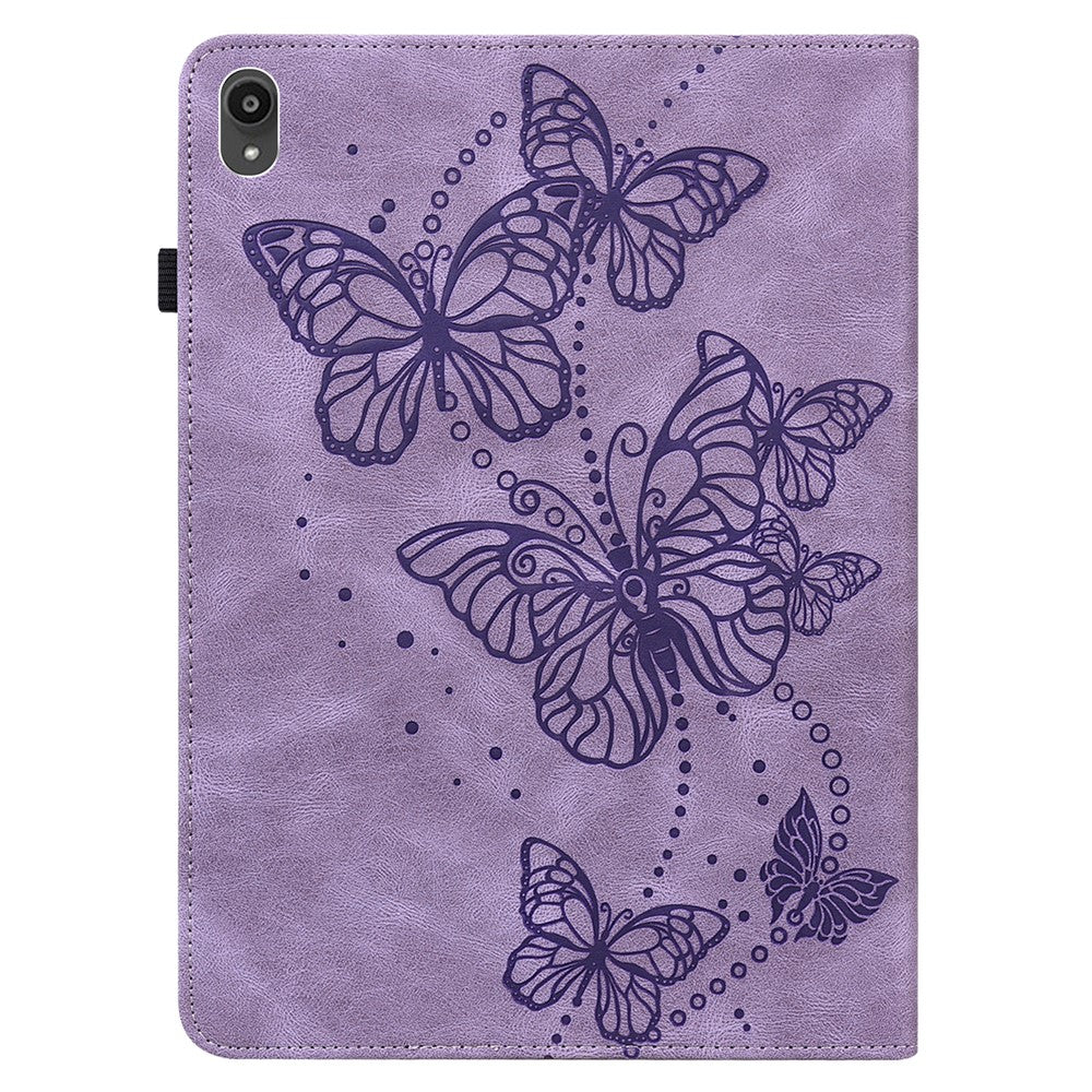 For Lenovo Tab P11 Plus Imprinting Butterflies Leather Built-in Card Slots Tablet Smart Cover Auto Wake/Sleep Stand Tablet Case - Purple