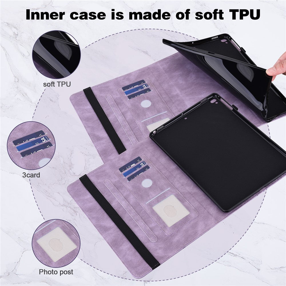 For Lenovo Tab P11 Plus Imprinting Butterflies Leather Built-in Card Slots Tablet Smart Cover Auto Wake/Sleep Stand Tablet Case - Purple