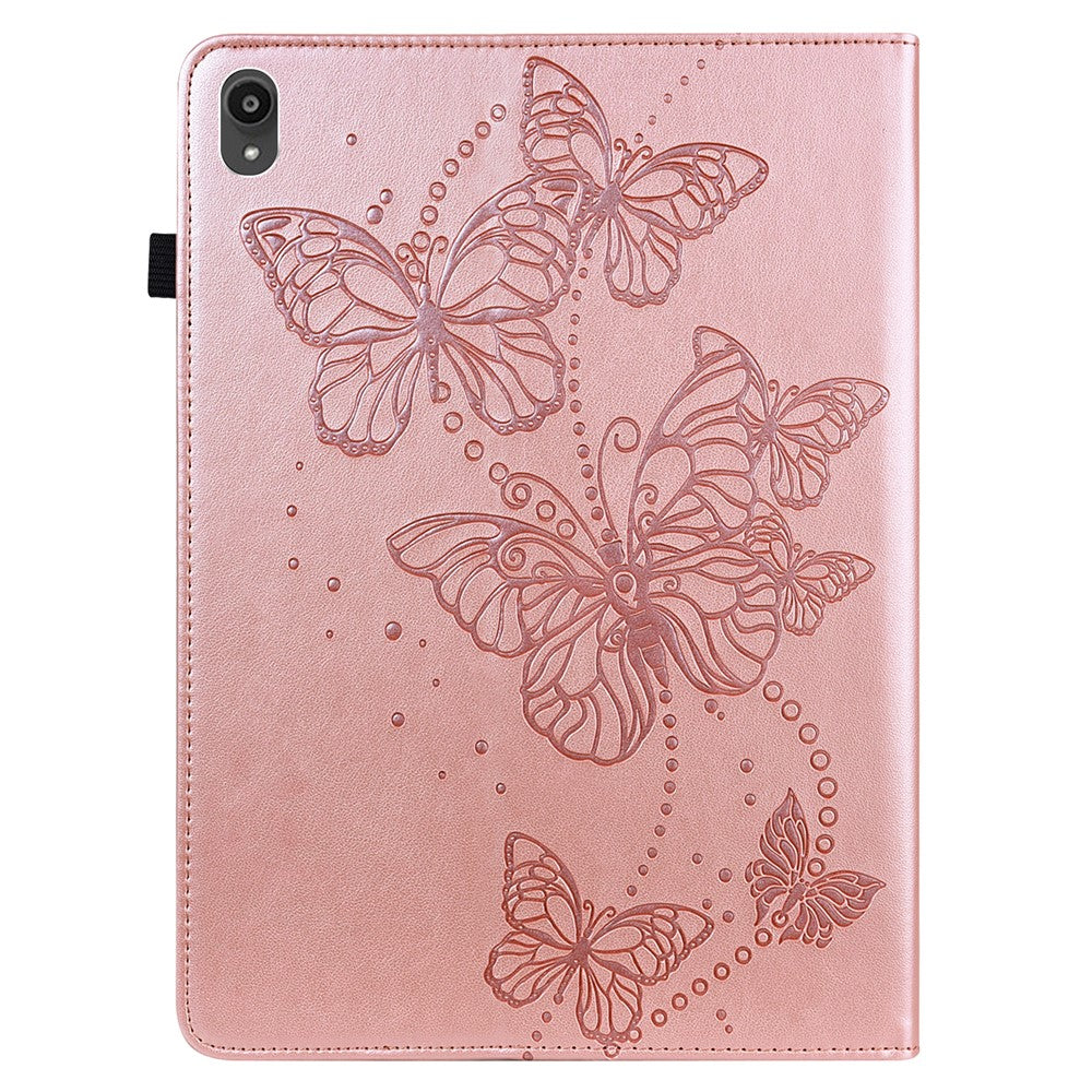 For Lenovo Tab P11 Plus Imprinting Butterflies Leather Built-in Card Slots Tablet Smart Cover Auto Wake/Sleep Stand Tablet Case - Rose Gold